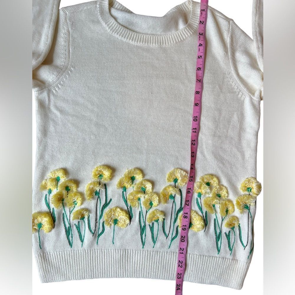 Talbots Ivory Yellow Floral Embroidered Sweater - Picture 9 of 11